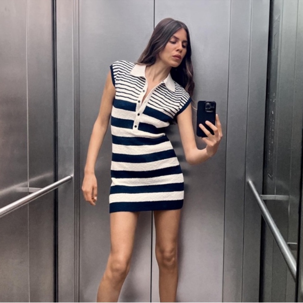 Zara Navy and White Striped Mini Dress